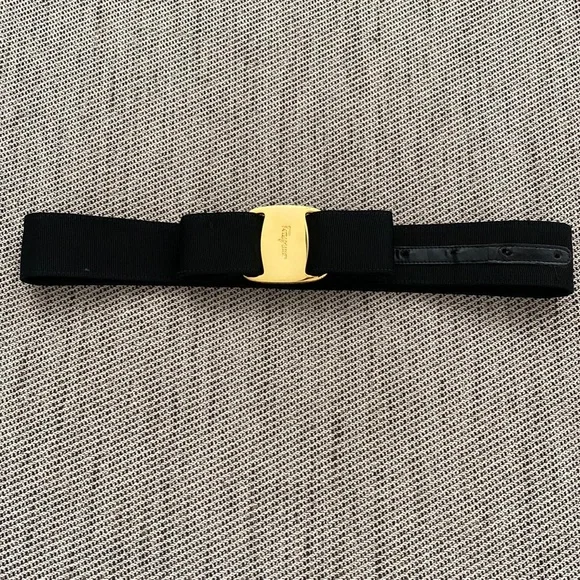 Authentic Salvatore Ferragamo Vera black and gold canvas belt Authentic Ferragamo Vara bow belt.Salvatore... | Depop main image 2